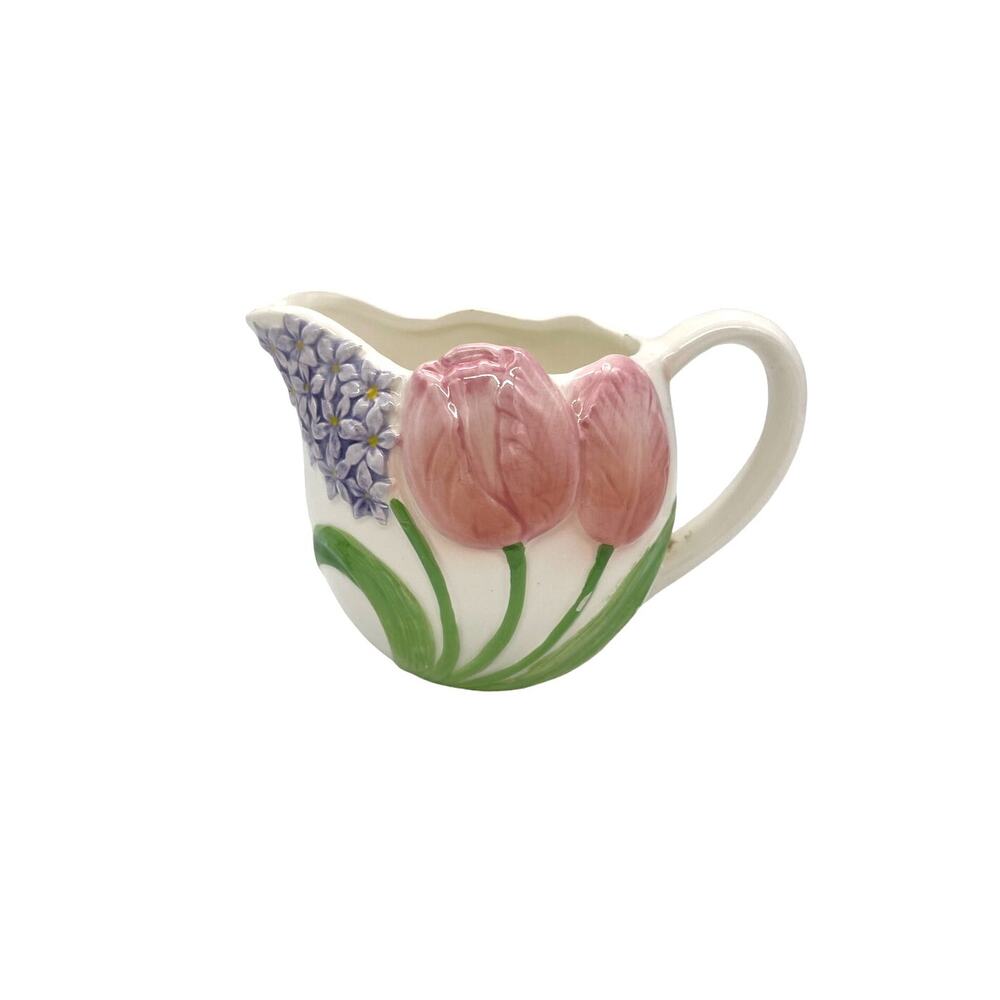 Mary Ann Baker Floral Embossed Creamer Cream Tulips 3.5"